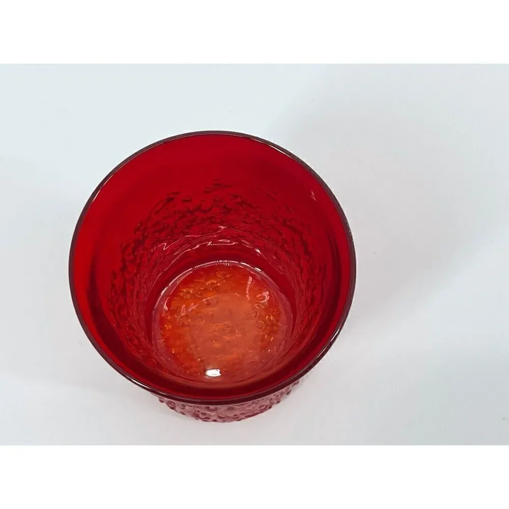 Hand Blown Art Glass Frit Overshot Red Amberina Votive Juice Glass Tumbler RARE